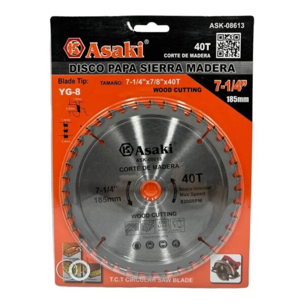 disco sierra 40t asaki Disco Para Sierra 7 1/4"x40T / valor con IVA por 6 unidades